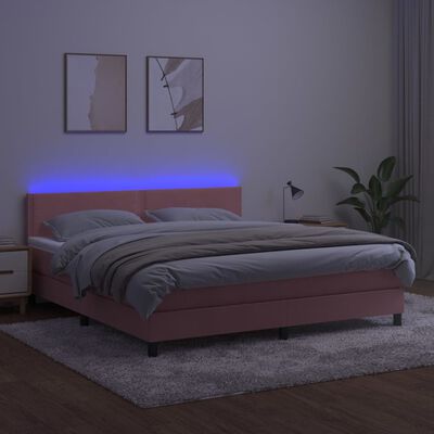 vidaXL Letto a Molle con Materasso e LED Rosa 160x200 cm in Velluto