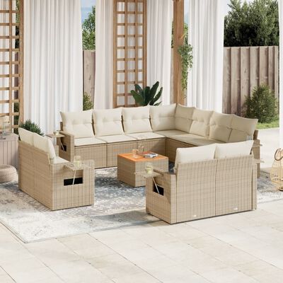 vidaXL Set Divani da Giardino 12 pz con Cuscini Beige in Polyrattan