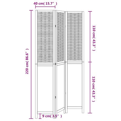 vidaXL Divisorio Ambienti 3Pannelli Bianco Legno Massello di Paulownia