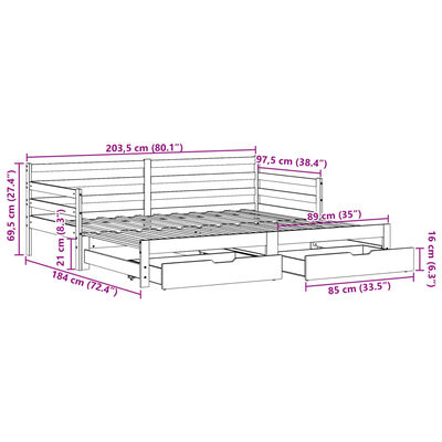 vidaXL Letto Estraibile con Cassetti senza Materasso Bianco 90x200 cm