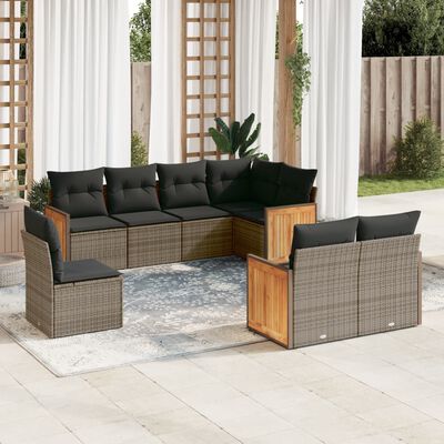 vidaXL Set Divano da Giardino 8 pz con Cuscini Grigio in Polyrattan