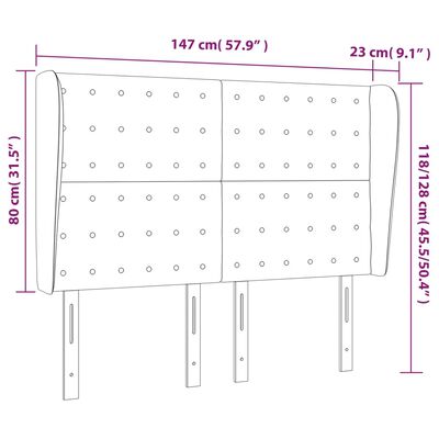 vidaXL Testiera ad Orecchio Nera 147 x 23 x 118/128 cm in Similpelle