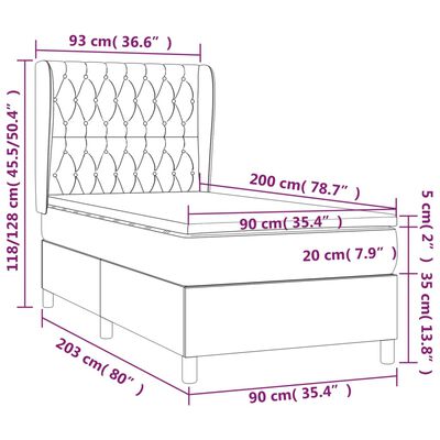 vidaXL Giroletto a Molle con Materasso Grigio Chiaro 90x200 cm Velluto