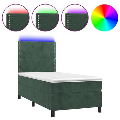 vidaXL Letto a Molle con Materasso e LED Verde Scuro 90x190 cm Velluto