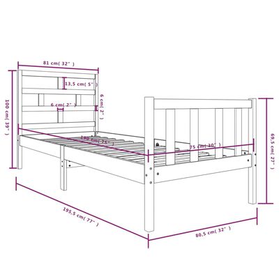 vidaXL Giroletto in Legno Massello Grigio 75x190 cm Small Single