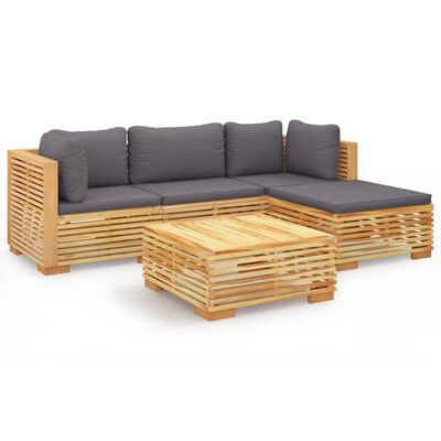 vidaXL Set Divani da Giardino 5 pz con Cuscini Legno Massello di Teak