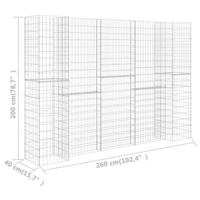 vidaXL Gabbione Fioriera ad "H" in Filo di Acciaio 260x40x200 cm