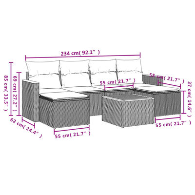 vidaXL Set Divani da Giardino con Cuscini 7pz Nero Polyrattan