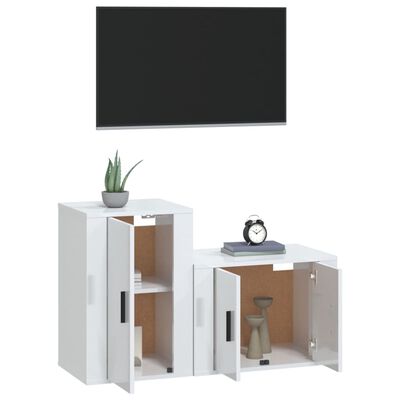 vidaXL Set di Mobili Porta TV 2 pz Bianco Lucido in Legno Multistrato