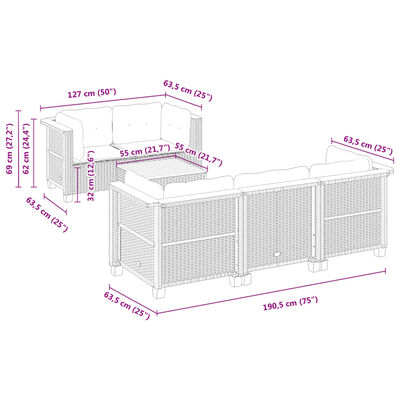 vidaXL Set Divano da Giardino 6 pz con Cuscini Grigio in Polyrattan