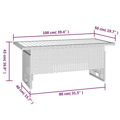 vidaXL Tavolo Giardino Grigio 100x50x43/63 Massello Acacia Polyrattan