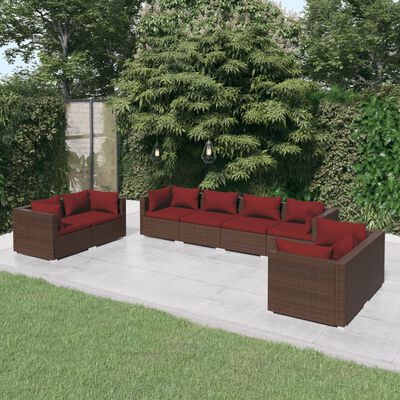 vidaXL Set Divani da Giardino 8 pz con Cuscini in Polyrattan Marrone