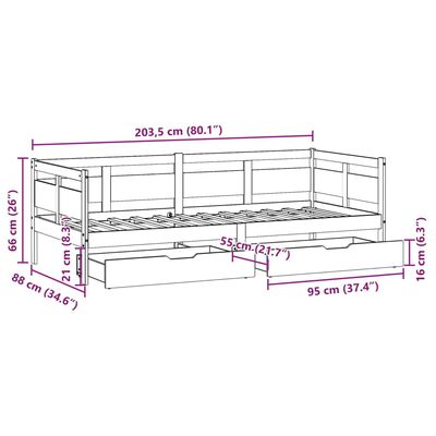 vidaXL Dormeuse con Cassetti 80x200 cm in Legno Massello di Pino