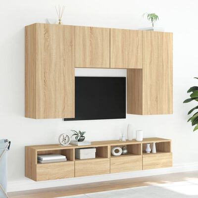 vidaXL Mobili TV Parete 2pz Rovere Sonoma 80x30x30cm Legno Multistrato