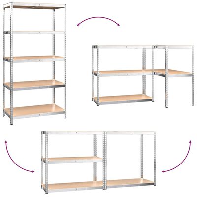 vidaXL Scaffali Resistenti 5 Strati 2 pz Argento Acciaio e Multistrato