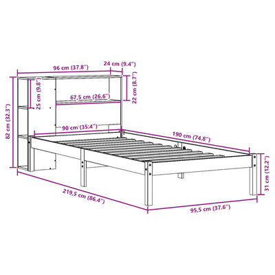 vidaXL Letto Libreria senza Materasso 90x190 cm Legno Massello Pino