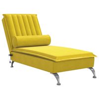 vidaXL Chaise Longue Massaggi con Cuscino a Rullo Giallo in Velluto