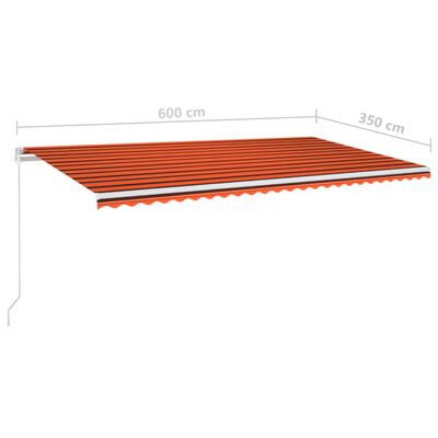 vidaXL Tenda da Sole Retrattile Manuale LED 600x350 cm Arancio Marrone