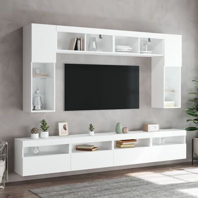 vidaXL Mobili TV a Parete con Luci LED 2pz Bianchi 60x30x40 cm