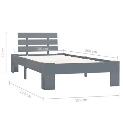 vidaXL Giroletto senza Materasso Grigio 100x200 cm in Legno di Pino