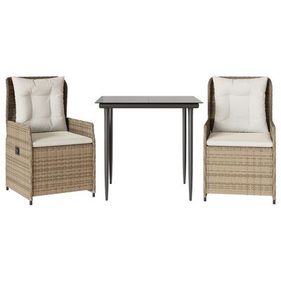 vidaXL Set da Pranzo da Giardino 3 pz con Cuscini Beige in Polyrattan