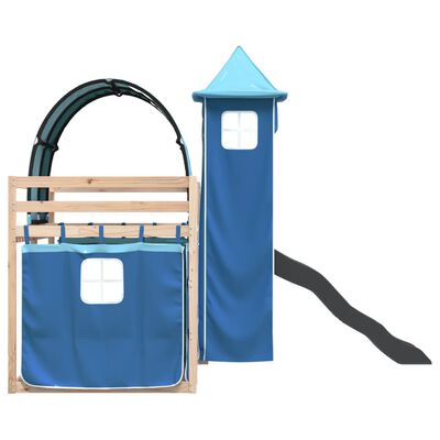 vidaXL Letto a Castello con Scivolo e Tende Blu 90x200 cm