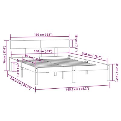 vidaXL Giroletto Grigio in Legno Massello di Pino 160x200 cm