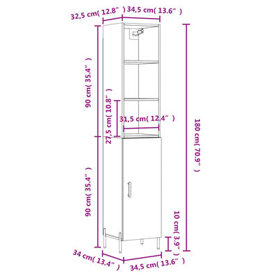 vidaXL Credenza 34,5x34x180 cm in Legno Multistrato Bianco Lucido