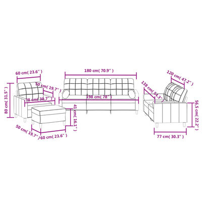 vidaXL Set Divani 4 pz con Cuscini Tortora in Tessuto