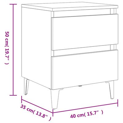 vidaXL Comodino con Gambe in Metallo Rovere Fumo 40x35x50 cm