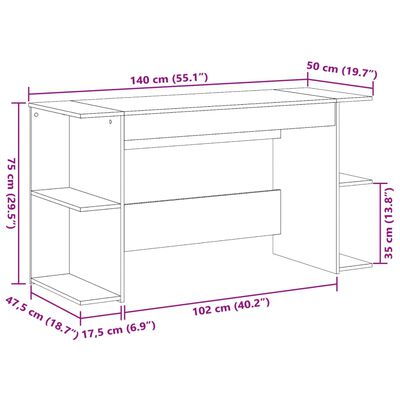 vidaXL Scrivania Grigio Sonoma 140x50x75 cm in Legno Multistrato