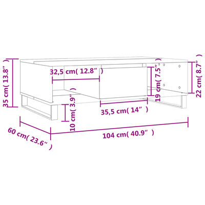 vidaXL Tavolino da Salotto Bianco 104x60x35 cm in Legno Multistrato