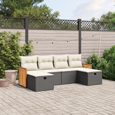 vidaXL Set Divano da Giardino 6 pz con Cuscini Nero in Polyrattan