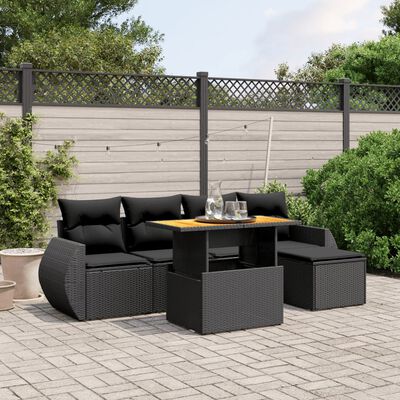 vidaXL Set Divano da Giardino 6 pz con Cuscini Nero in Polyrattan