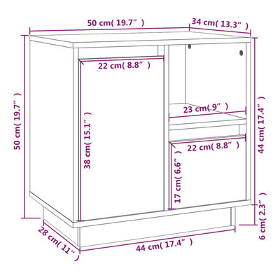 vidaXL Comodino Bianco 50x34x50 cm in Legno Massello di Pino