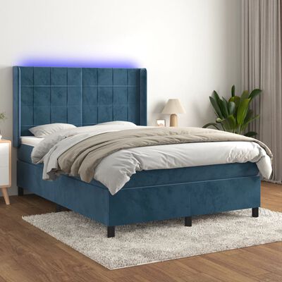 vidaXL Letto a Molle con Materasso e LED Blu Scuro 140x190 cm