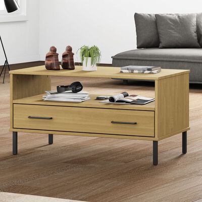 vidaXL Tavolino Gambe Metallo Marrone 85x50x45 cm Legno Massello OSLO