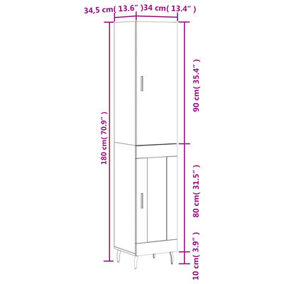 vidaXL Credenza Bianca 34,5x34x180 cm in Legno Multistrato