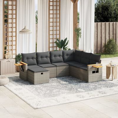 vidaXL Set Divani da Giardino 7 pz con Cuscini Grigio in Polyrattan