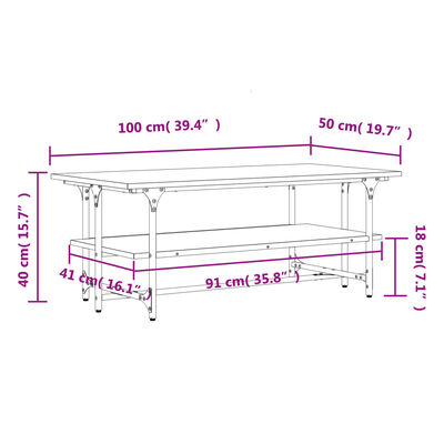 vidaXL Tavolino da Salotto grigio sonoma 100x50x40cm Legno Multistrato