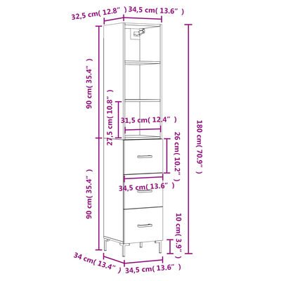 vidaXL Credenza Grigio Sonoma 34,5x34x180 cm in Legno Multistrato