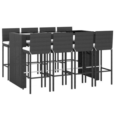 vidaXL Set Bar da Giardino 9 pz con Cuscini in Polyrattan Nero