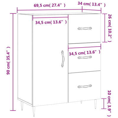 vidaXL Credenza Rovere Marrone 69,5x34x90 cm in Legno Multistrato