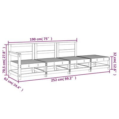 vidaXL Set Salotto da Giardino 4 pz in Legno Massello di Pino