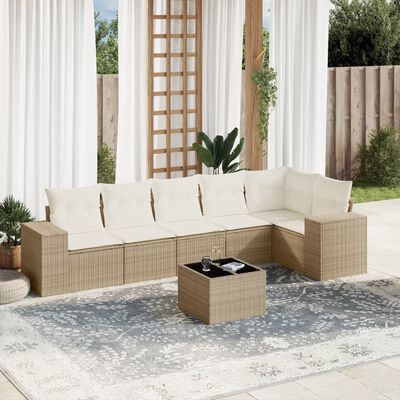 vidaXL Set Divani da Giardino 7 pz con Cuscini Beige in Polyrattan