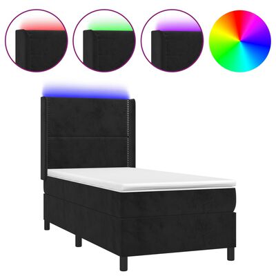 vidaXL Letto a Molle con Materasso e LED Nero 80x200 cm in Velluto