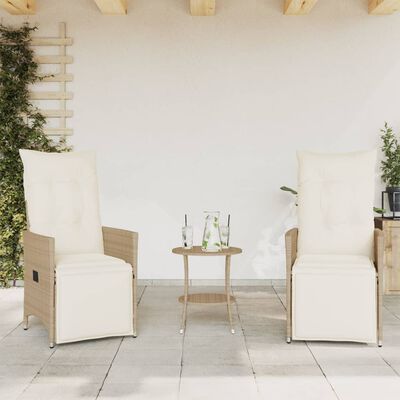 vidaXL Set da Bistrò 3 pz con Cuscini Beige in Polyrattan