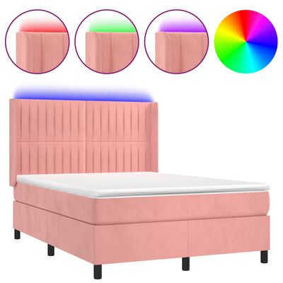 vidaXL Letto a Molle con Materasso e LED Rosa 140x200 cm in Velluto