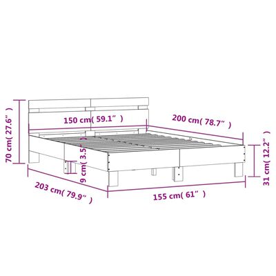 vidaXL Giroletto con Testiera Rovere Fumo 150x200 cm Legno Multistrato