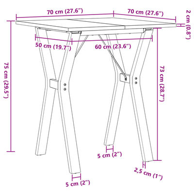 vidaXL Tavolo da Pranzo Telaio a Y 70x70x75 cm Legno Pino e Acciaio